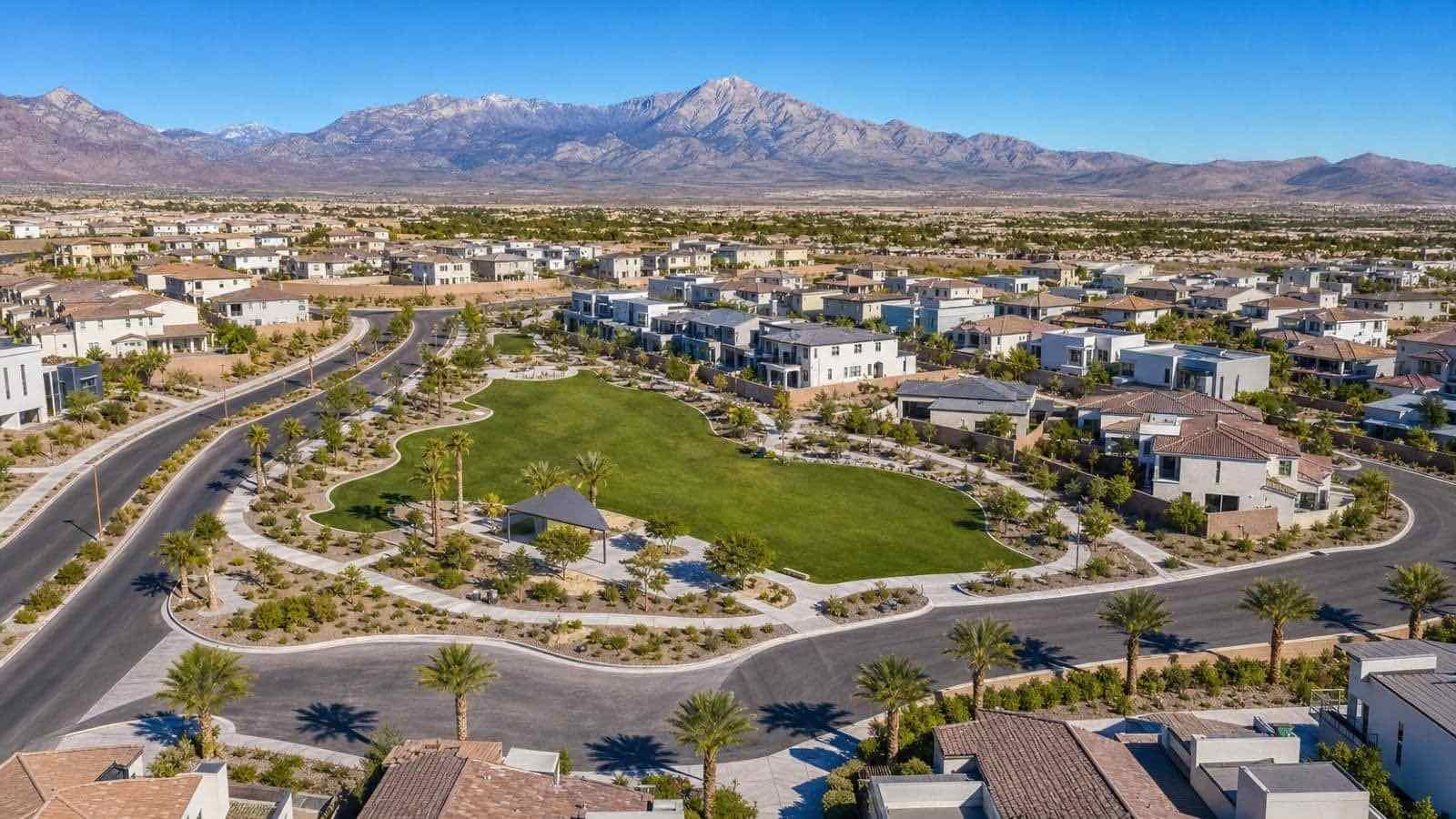 Enterprise, Las Vegas master-planned neighborhood with the southwest valley and mountains beyond